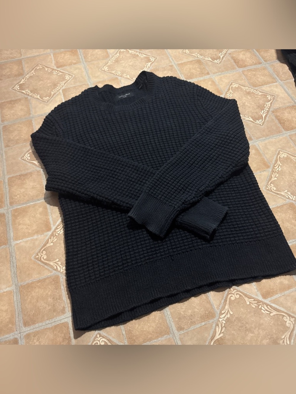 AllSaints Waffle Knit Sweater Black - Size Large (Pit Hole / Flaw)